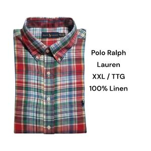 Polo Ralph Lauren XXL Long Sleeve Linen Plaid Button Down Shirt Multicolor